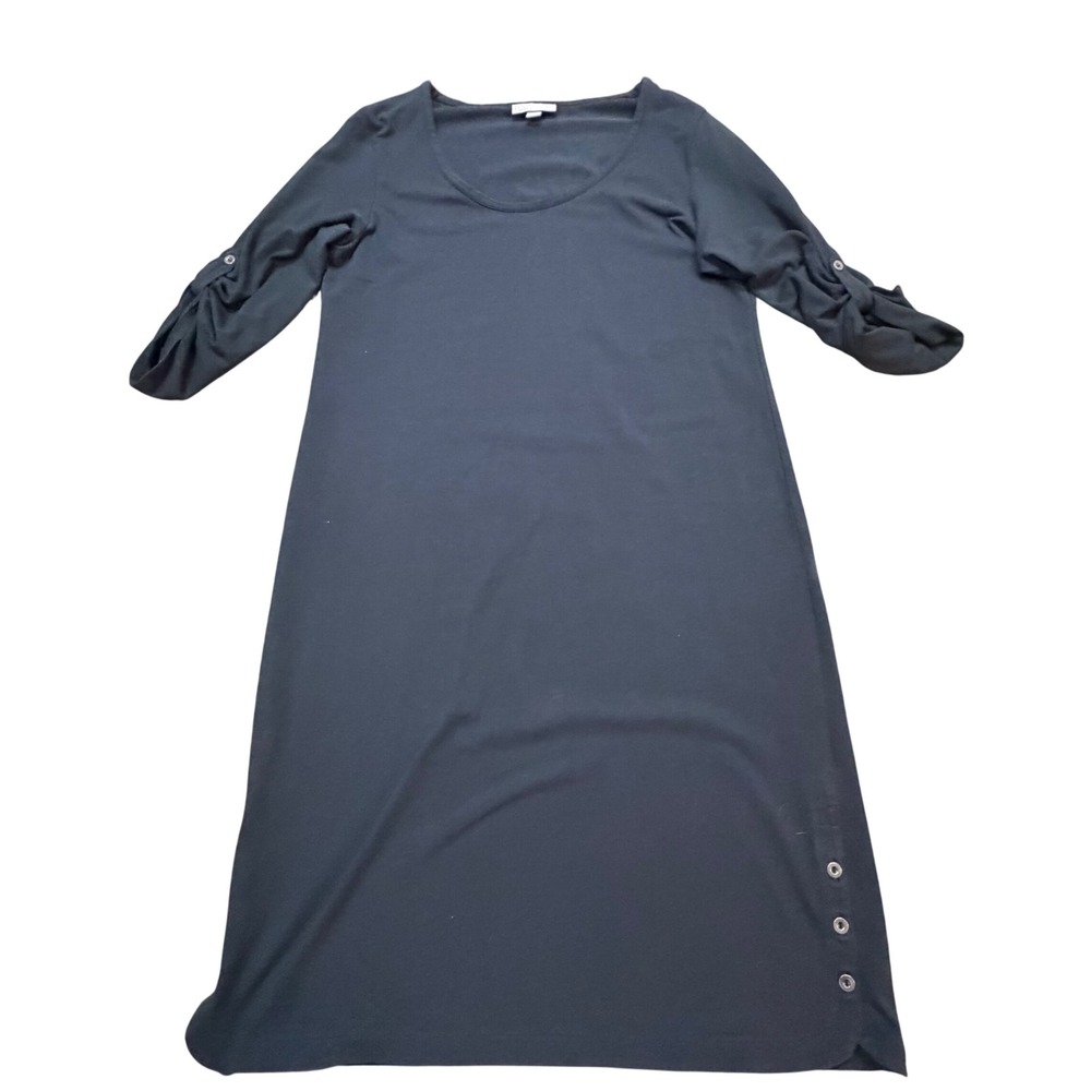 J. Jill Perfect Pima Black Cotton Shift‎ Dress Roll Tab Sleeve Womens Small